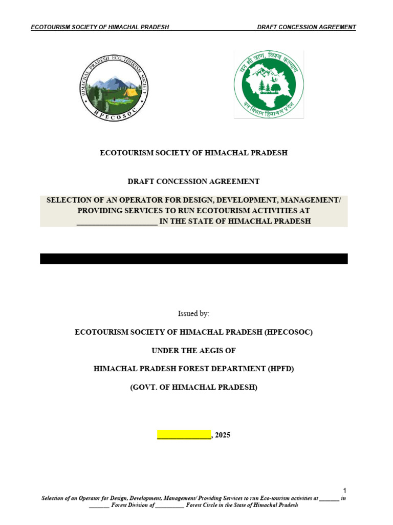 Draft Concession Agreement for Ecotourism | PDF | Taxes