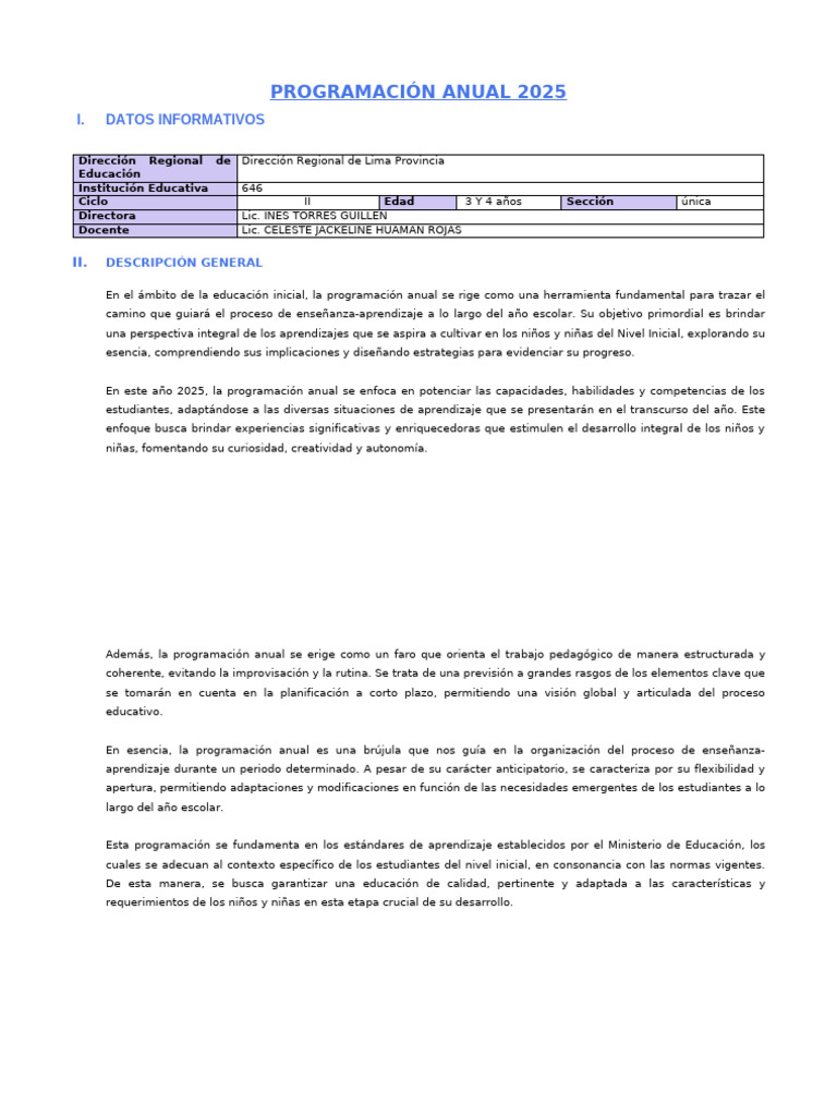 2025 Planifiacion Anual | PDF | Aprendizaje | Educación de la primera ...