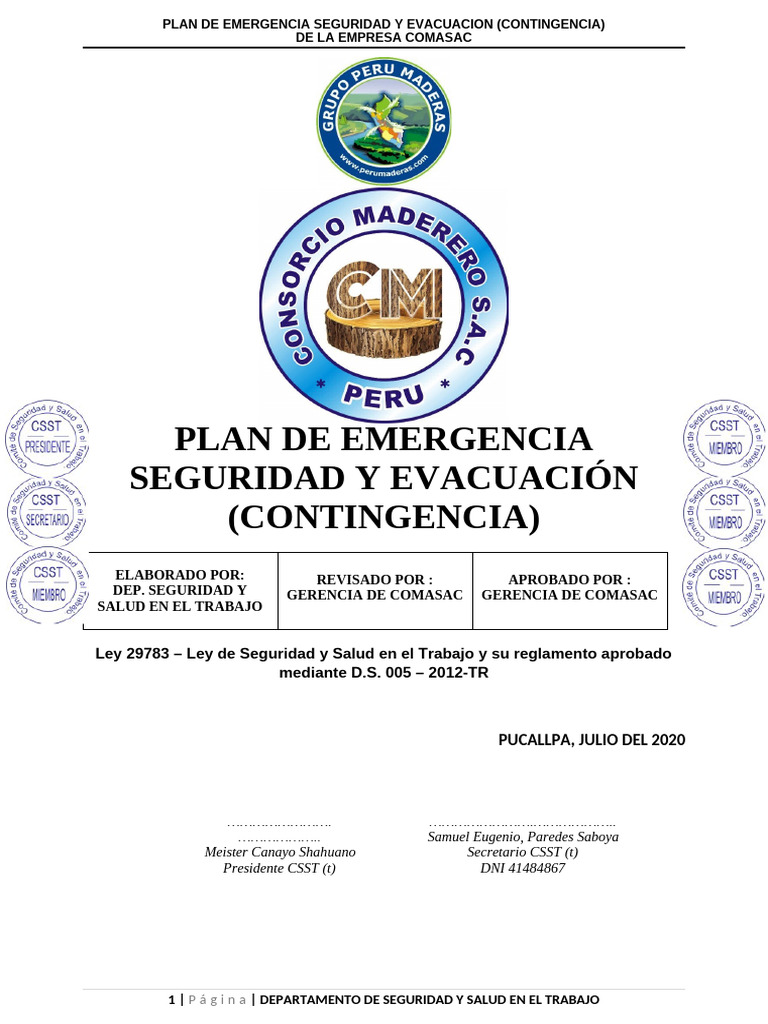 Plan de Emergencia y Evacuación COMASAC | PDF | Defensa Civil | Riesgo