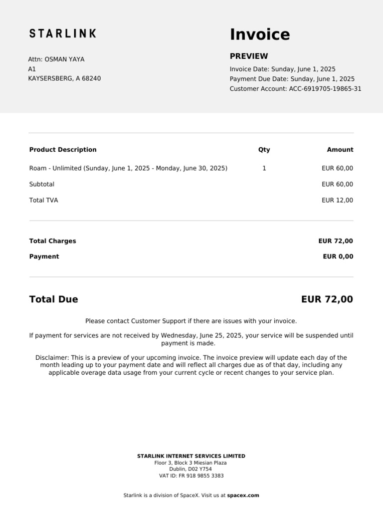 Inv Preview Acc 6919705 19865 31 | PDF | Invoice | Space X