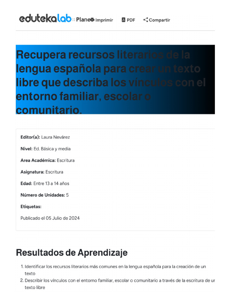 Recupera Recursos Literarios de La Lengua Española para Crear Un Texto ...
