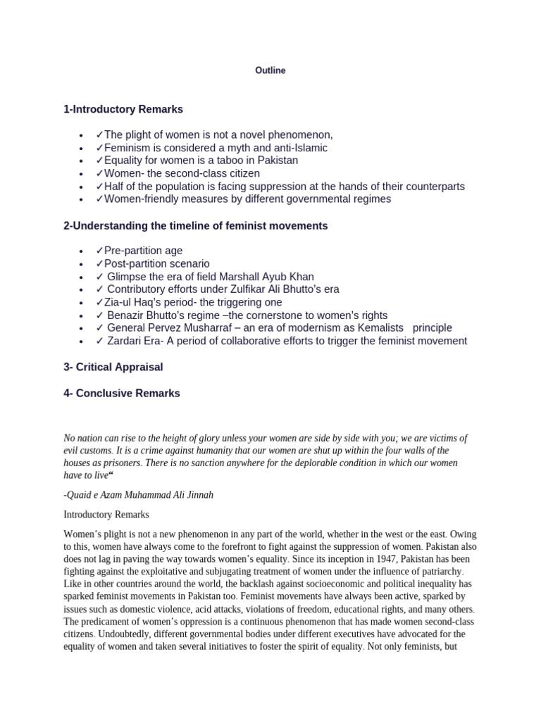 Feminism in Pakistan: A Historical Overview | PDF | Feminism | Gender ...