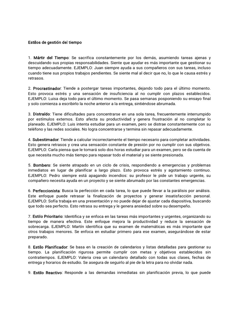 Estilos de Gestión del Tiempo Efectivos | PDF | Planificación | Gestión ...