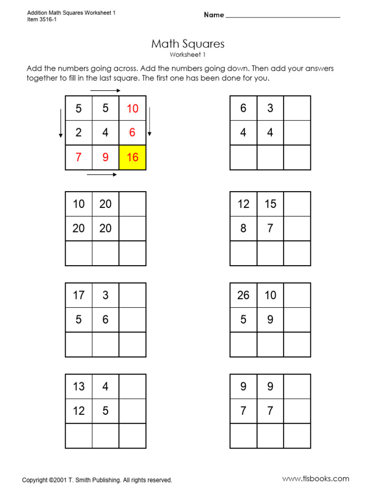 Math Squares 1 | PDF