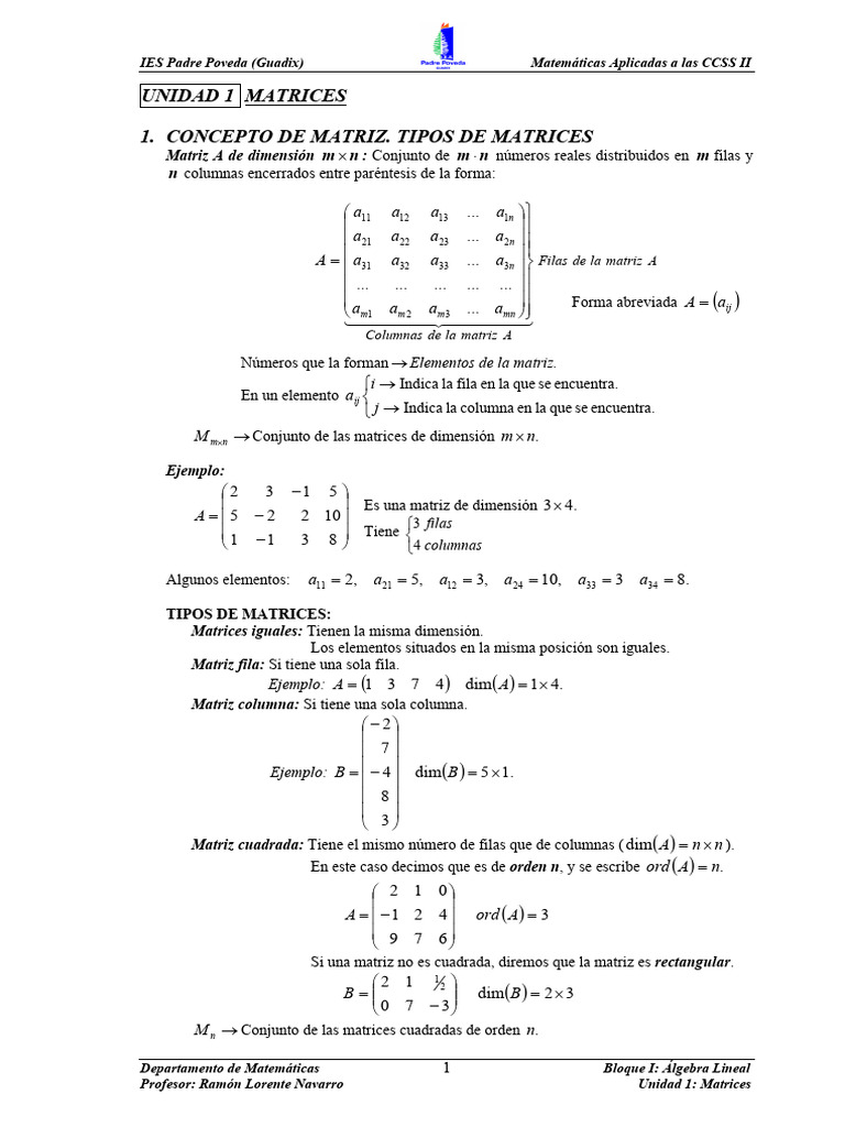 U1 Matrices | PDF | Matriz (Matemáticas) | Sistema de ecuaciones lineales