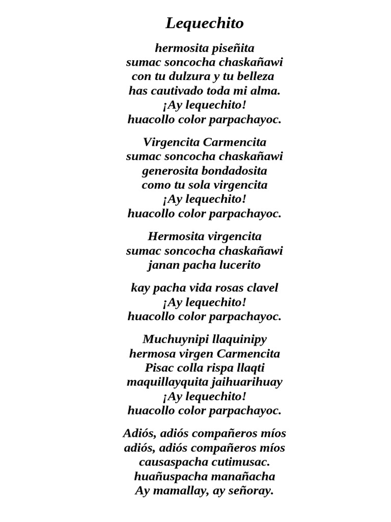 Letra de Lequechito | PDF