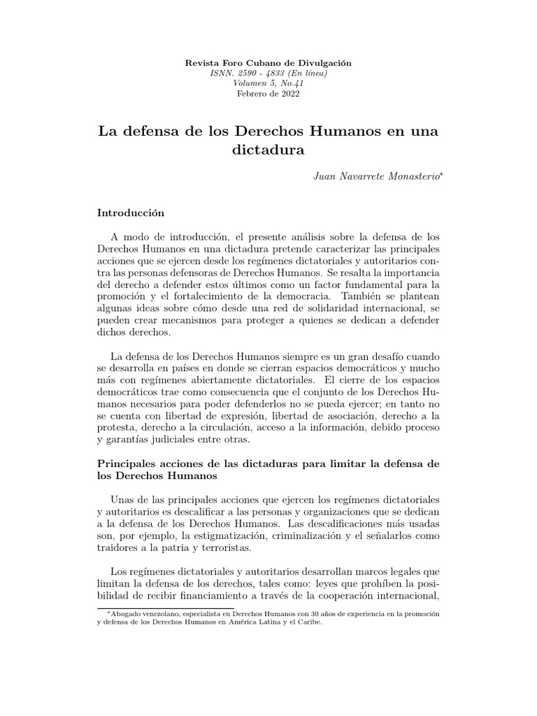 La Defensa de Los Derechos Humanos en Una Dictadura | PDF | Derechos ...