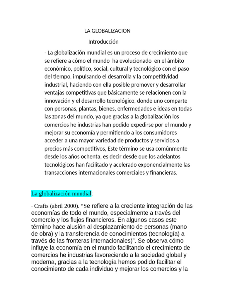 La Globalizacion | PDF | Globalización | Sociedad