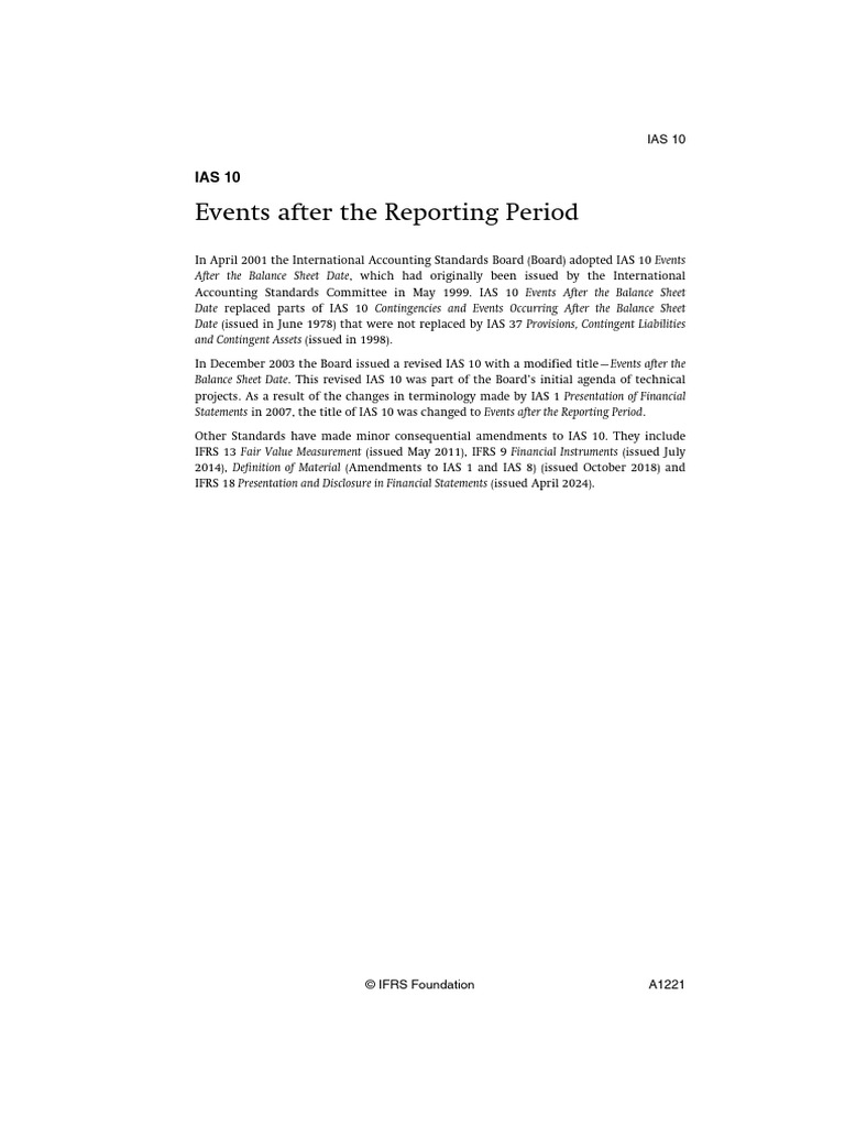 IAS 10: Events After Reporting Period | PDF | International Financial ...