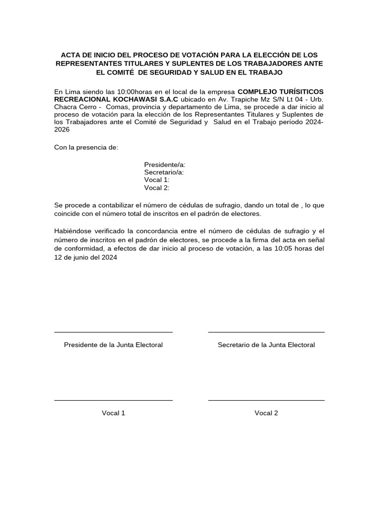 Formato 09 Acta de Inicio de Proceso de Elección | PDF