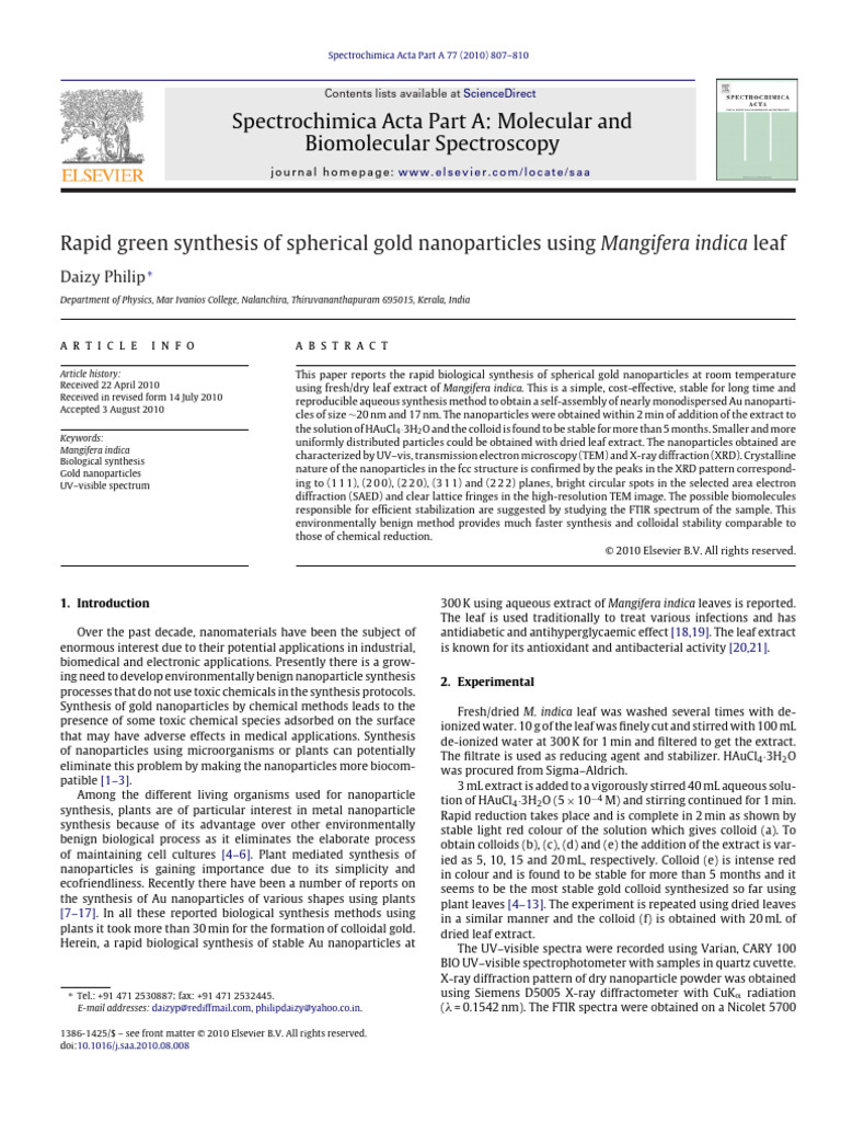 Green Synthesis of Gold Nanoparticles | PDF | Nanoparticle ...