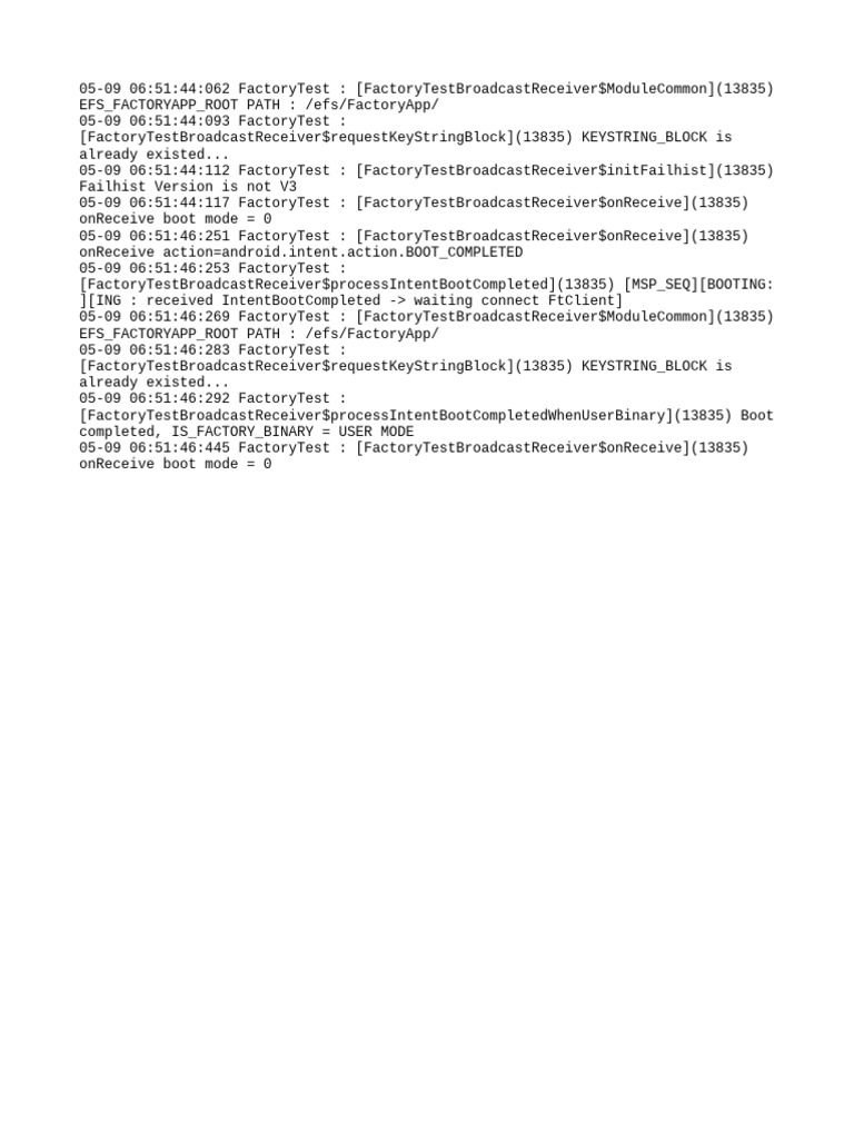 Factory Test Boot Process Log | PDF