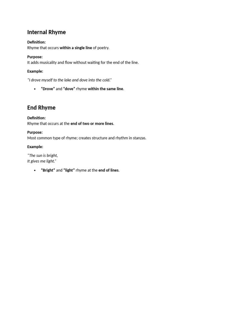Difference Between Internal Rhyme and End Rhyme | PDF