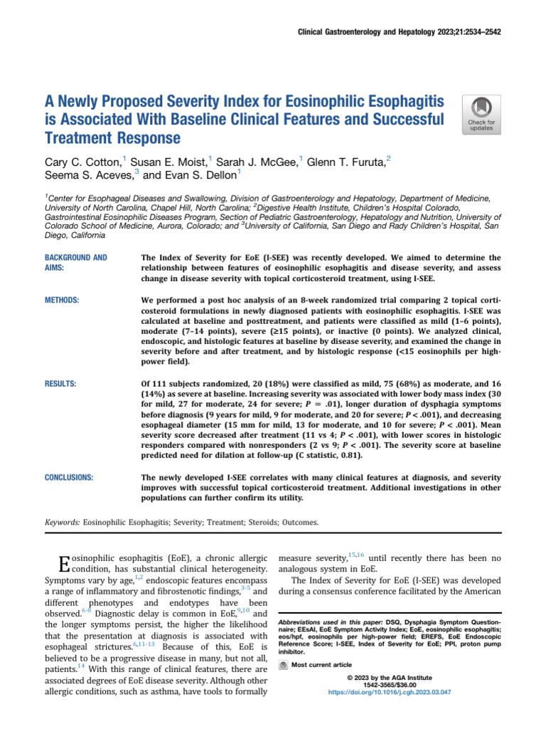 A Newly Proposed Severity Index For Eosinophilic E | PDF ...
