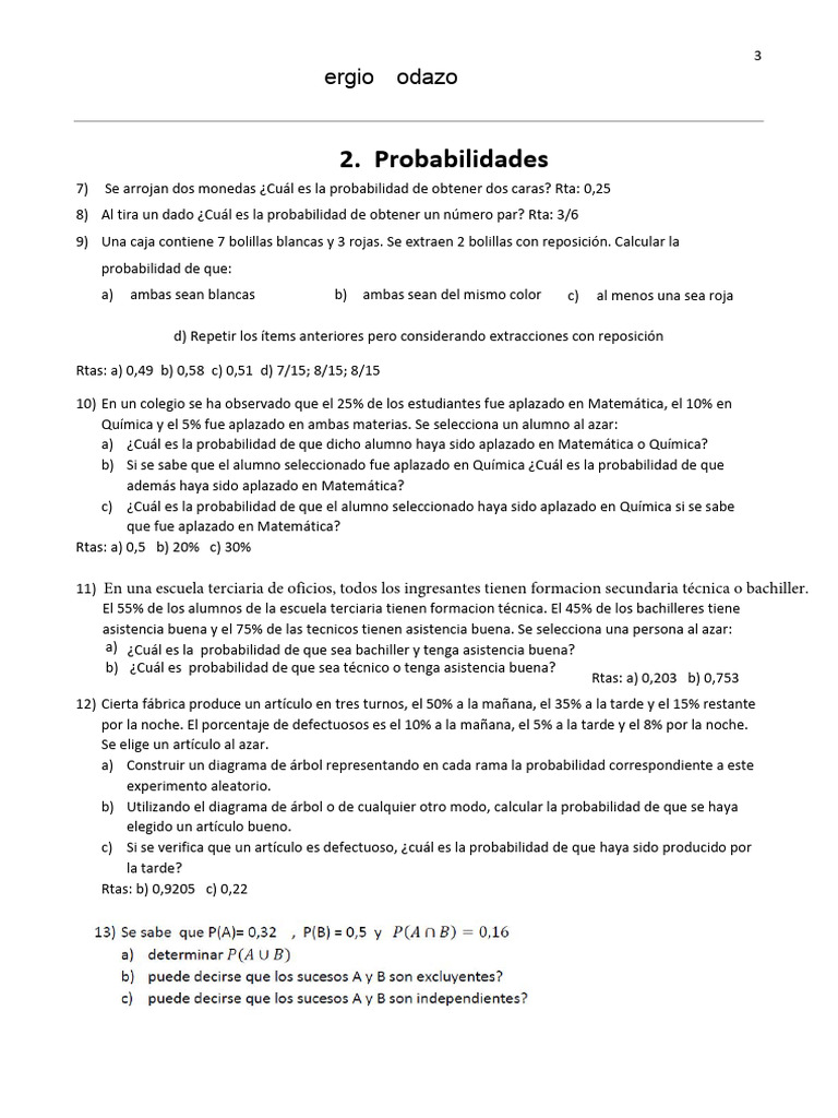 Ejercicios Probabilidades | PDF | Probabilidad | Teoría de la medida