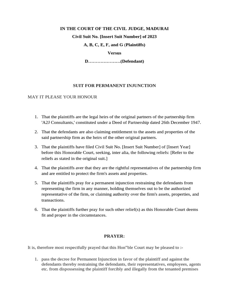 Objection Format for Permanent Injunction | PDF | Lawsuit | Civil Law ...