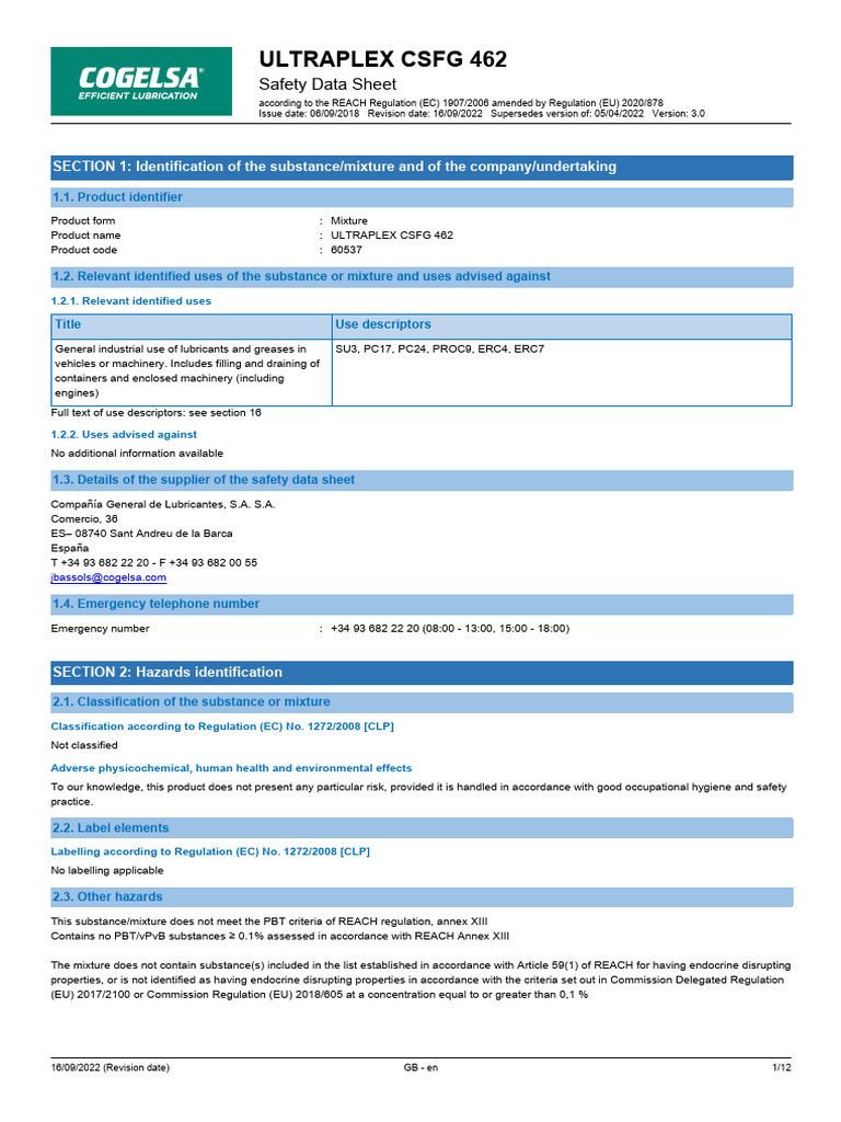 Ultraplex CSFG 462 - 60537 - FDS - GB - en - 3.0 | PDF | Chemistry ...