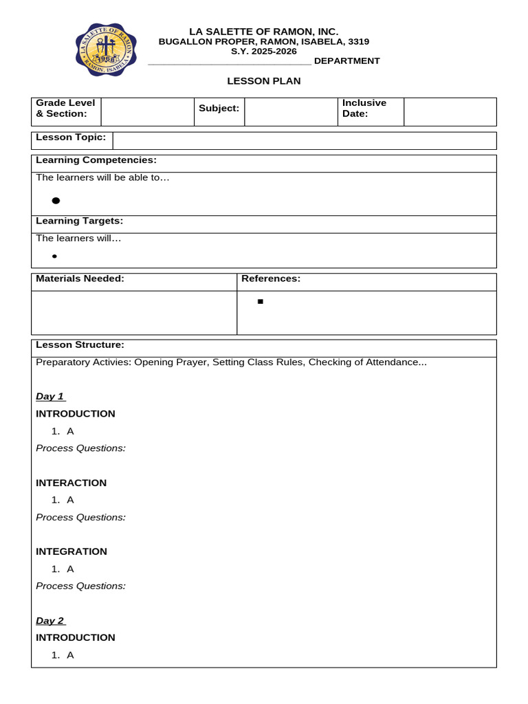 Completed Lesson Plan Pdf