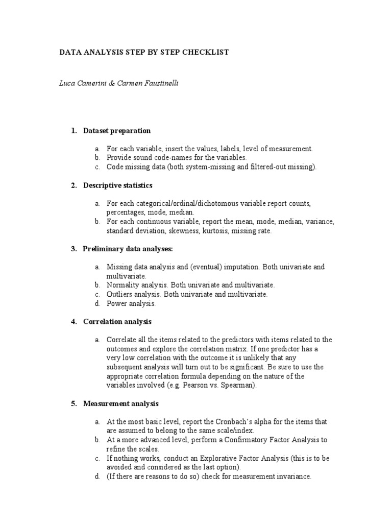 Data Analysis Checklist | Data Analysis | Correlation And Dependence