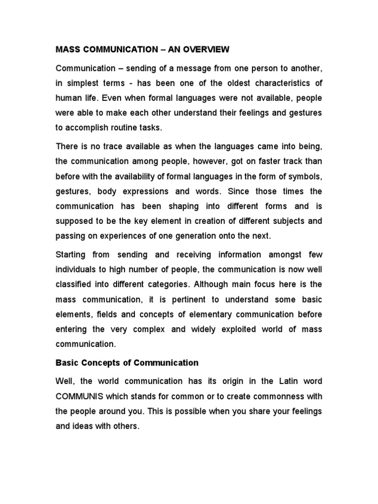 An Overview of Mass Communication: From Basic Concepts to Modern Means ...