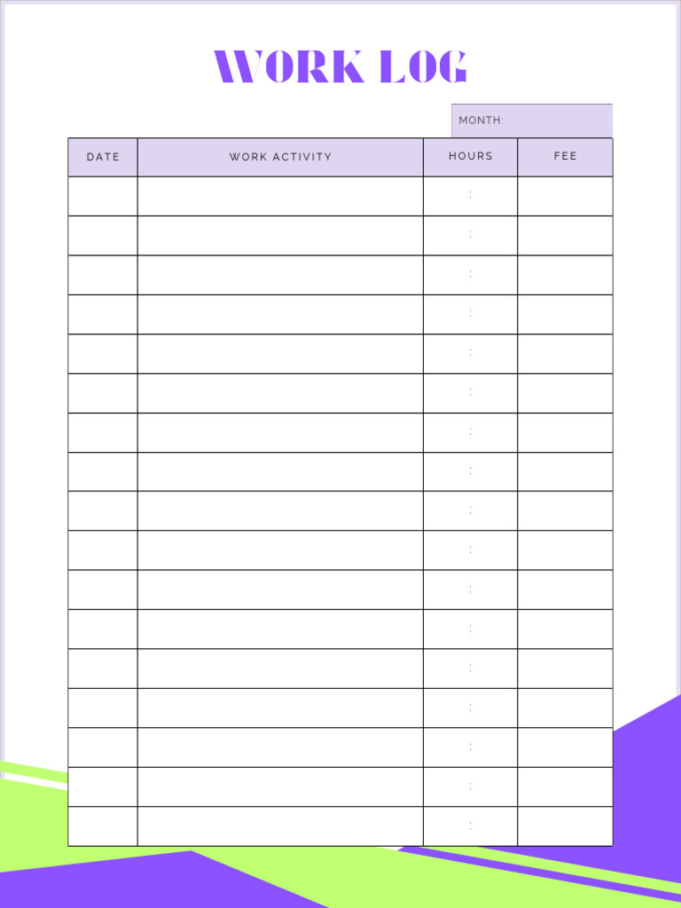 Monthly Work Log Template | PDF