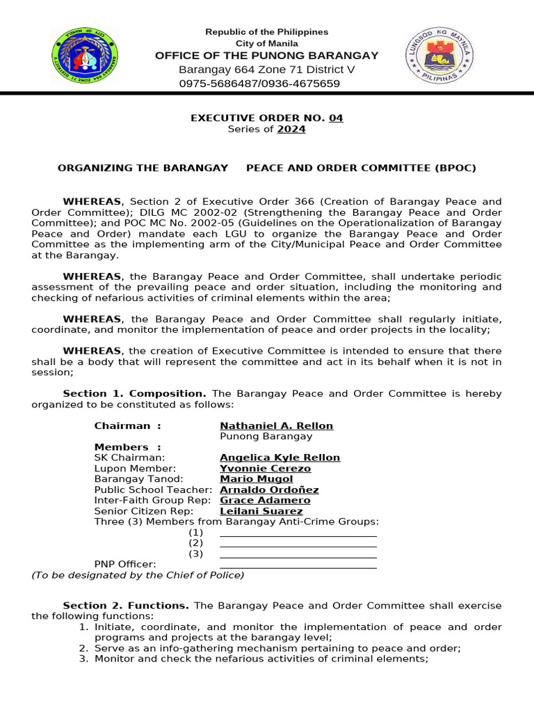 Barangay Peace and Order Committee (BPOC) 05 | PDF | Government | Justice
