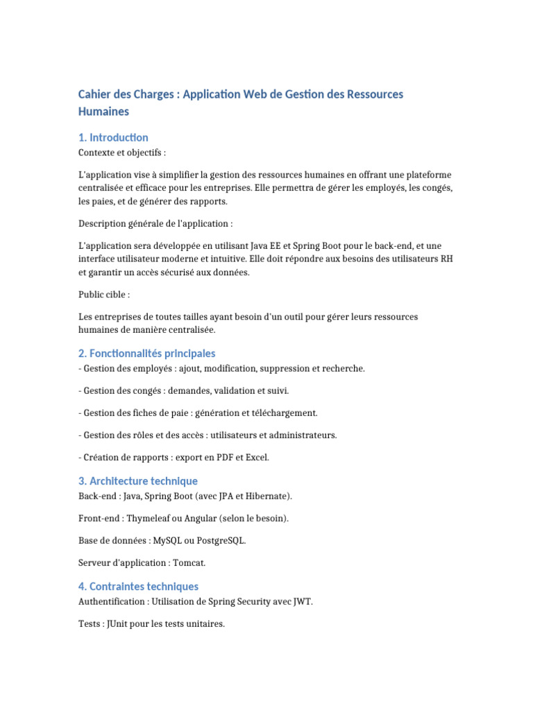 Application Web de Gestion RH Efficace | PDF