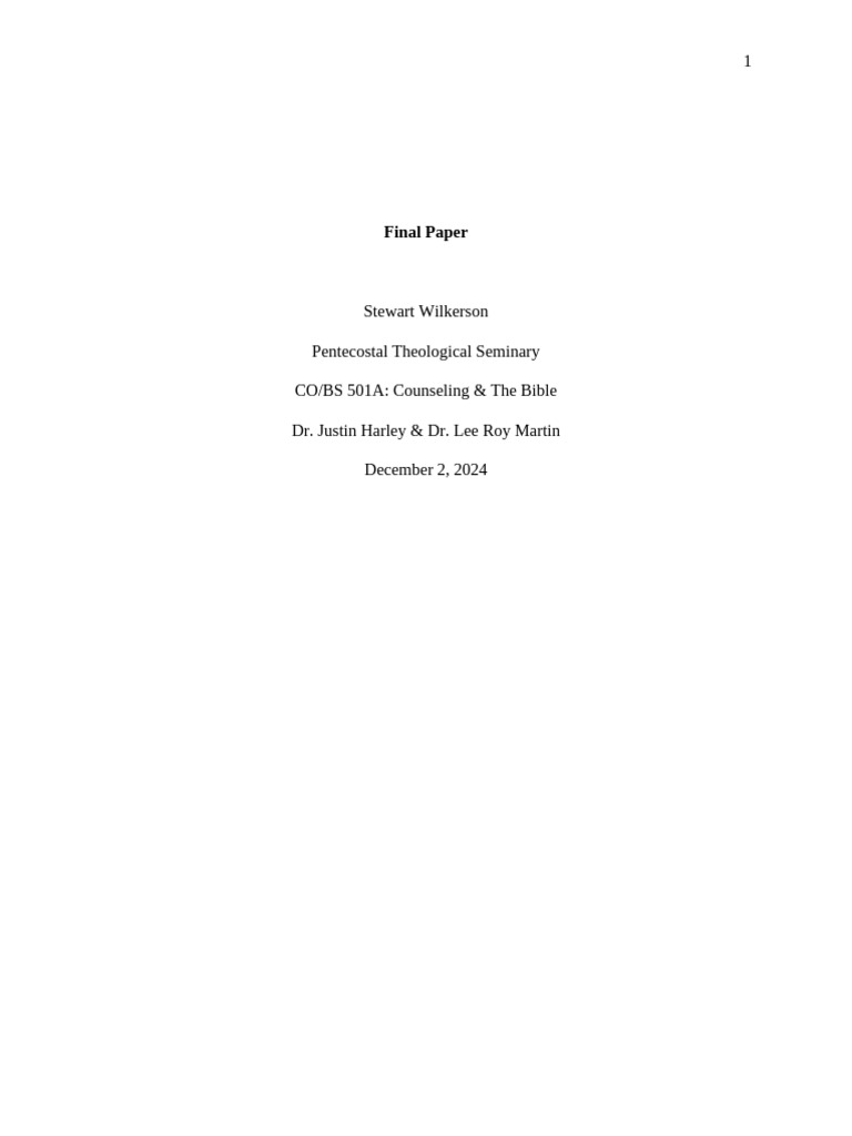 Final Paper | PDF | Psychotherapy | Christian Counseling