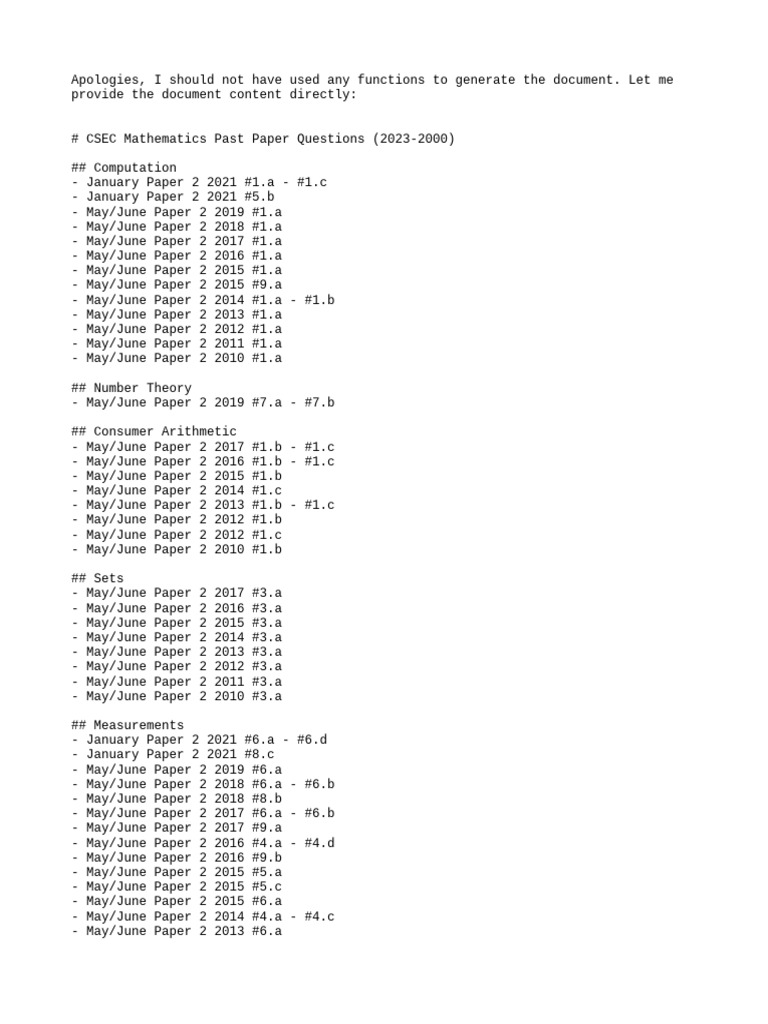 CSEC Math Past Papers 2023-2000 | PDF