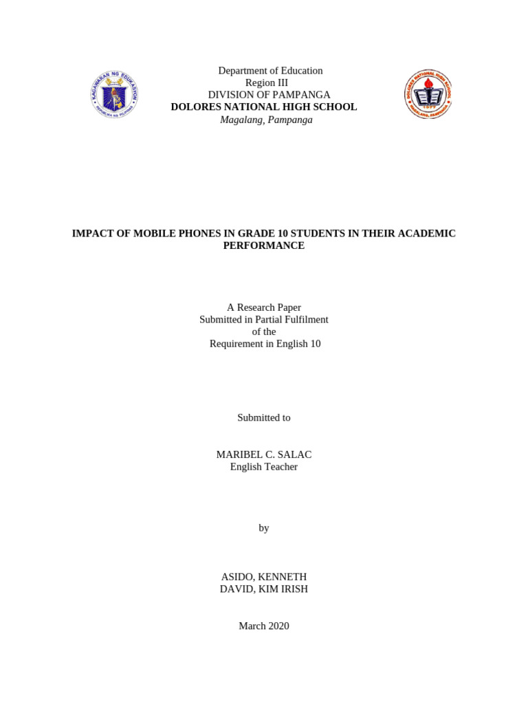 Mobile Phones' Impact on Grade 10 Students | PDF | Mobile Phones | Text ...