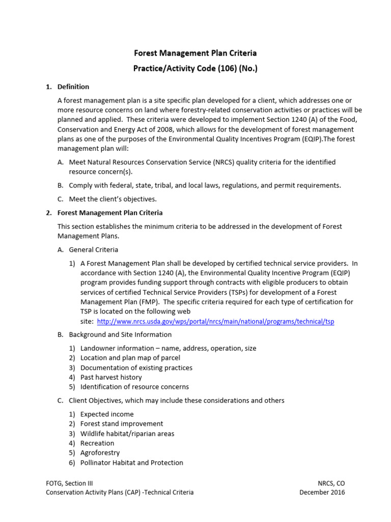 Forest Management Plan Criteria Guide | PDF | Forest Management ...