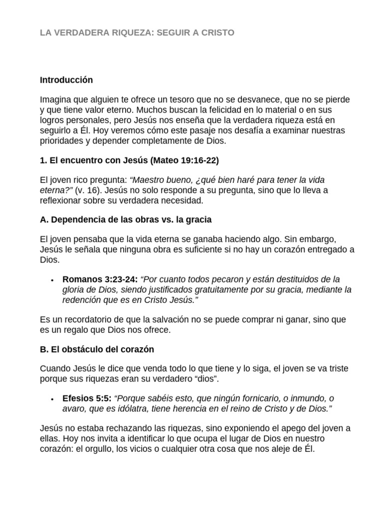 La verdadera riqueza en Cristo | PDF | Cristo (título) | Jesús