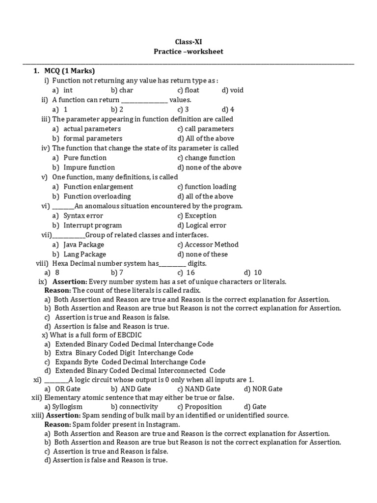 Class XI Programming MCQs and Exercises | PDF | Matrix (Mathematics ...