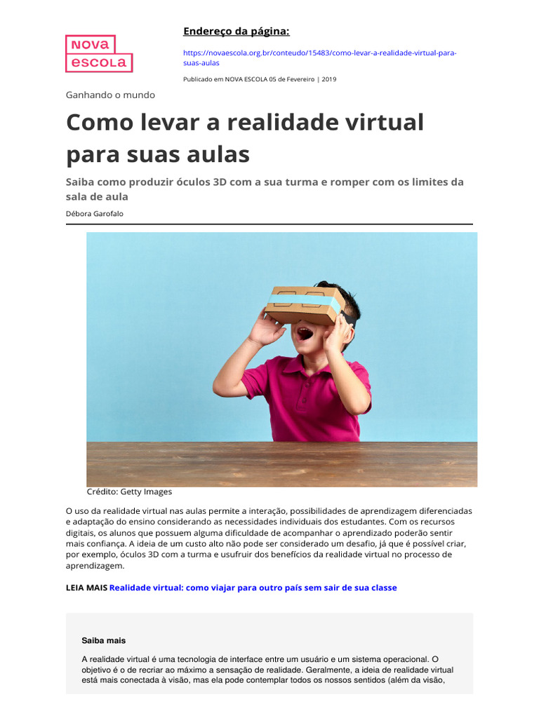 Realidade Virtual nas Aulas: Guia Prático | PDF | Realidade virtual