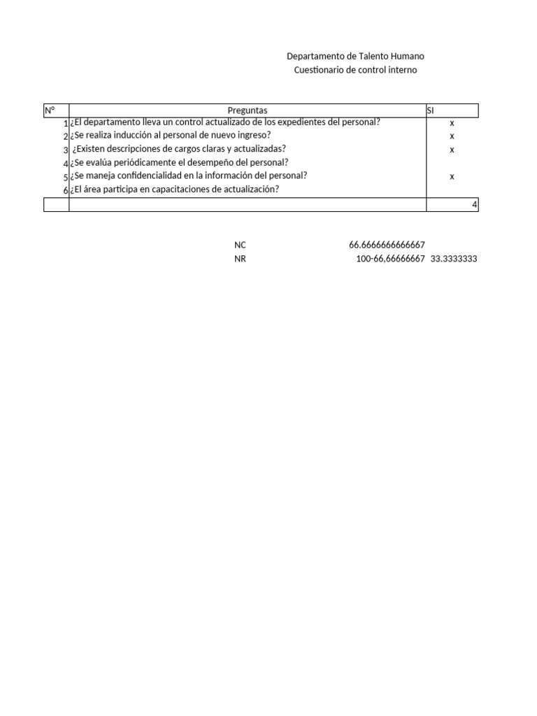 Ejercicios de Cuestionario de Control Interno | PDF | Contabilidad ...