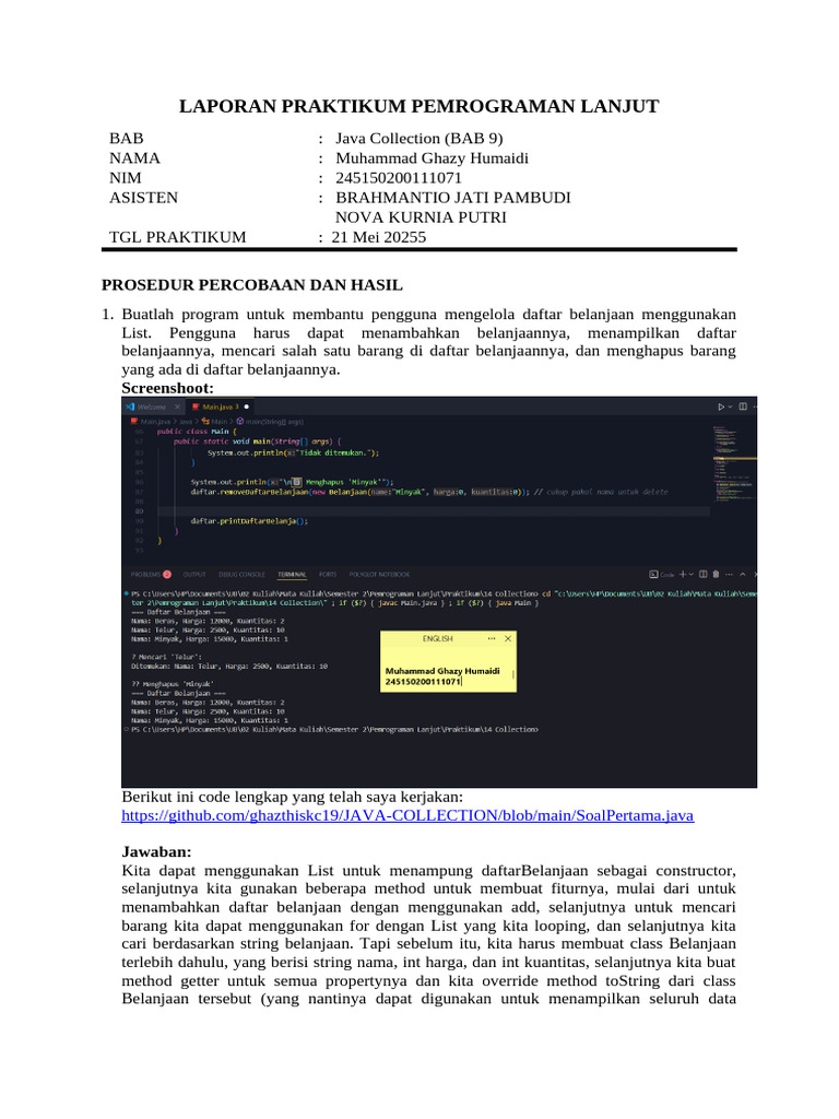 Praktikum Java Collection oleh Ghazy | PDF