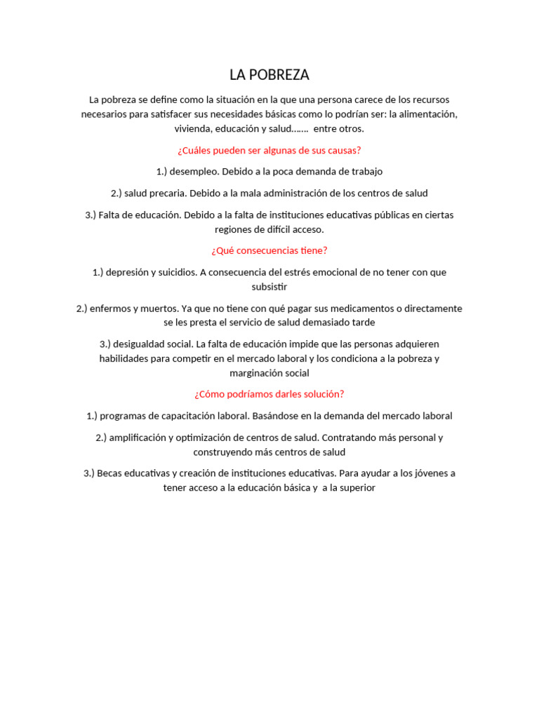 Causas y soluciones de la pobreza | PDF