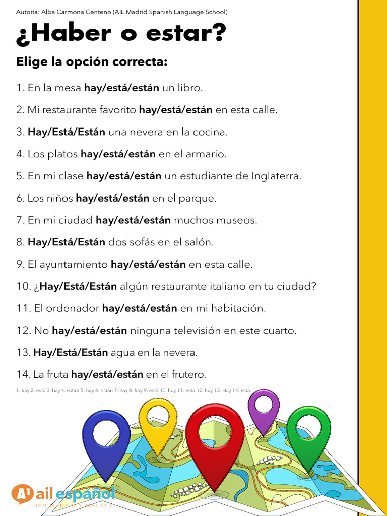 Quiz Ejercicio Verbos Haber Estar Espanol | PDF