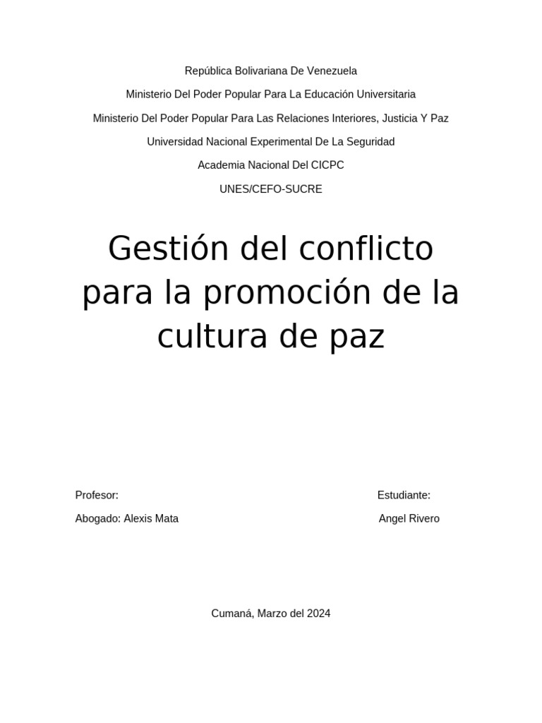 Gestión de Conflictos y Cultura de Paz | PDF | Mediación | Negociación