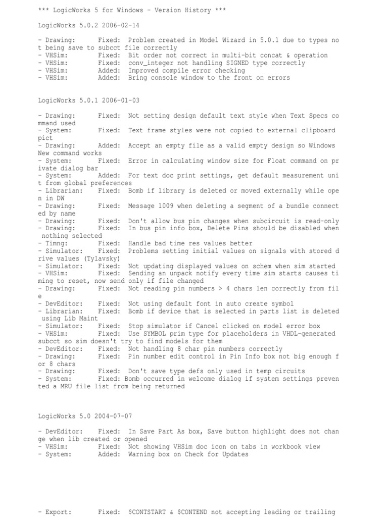 Logic Works 5 Version History PDF Vhdl Software Engineering