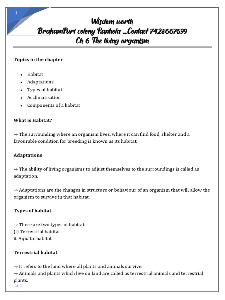 Class 6 CH 6 Sci Second Term | PDF | Habitat | Forests