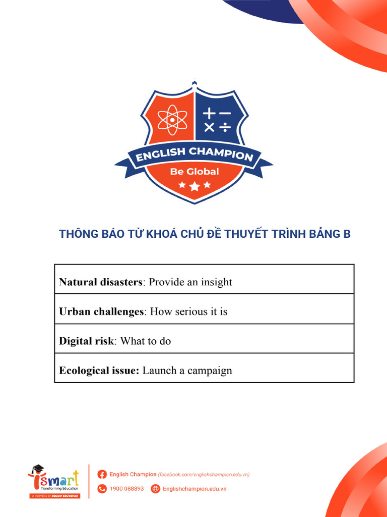 Thông báo từ khoá chủ đề thuyết trình bảng B | PDF