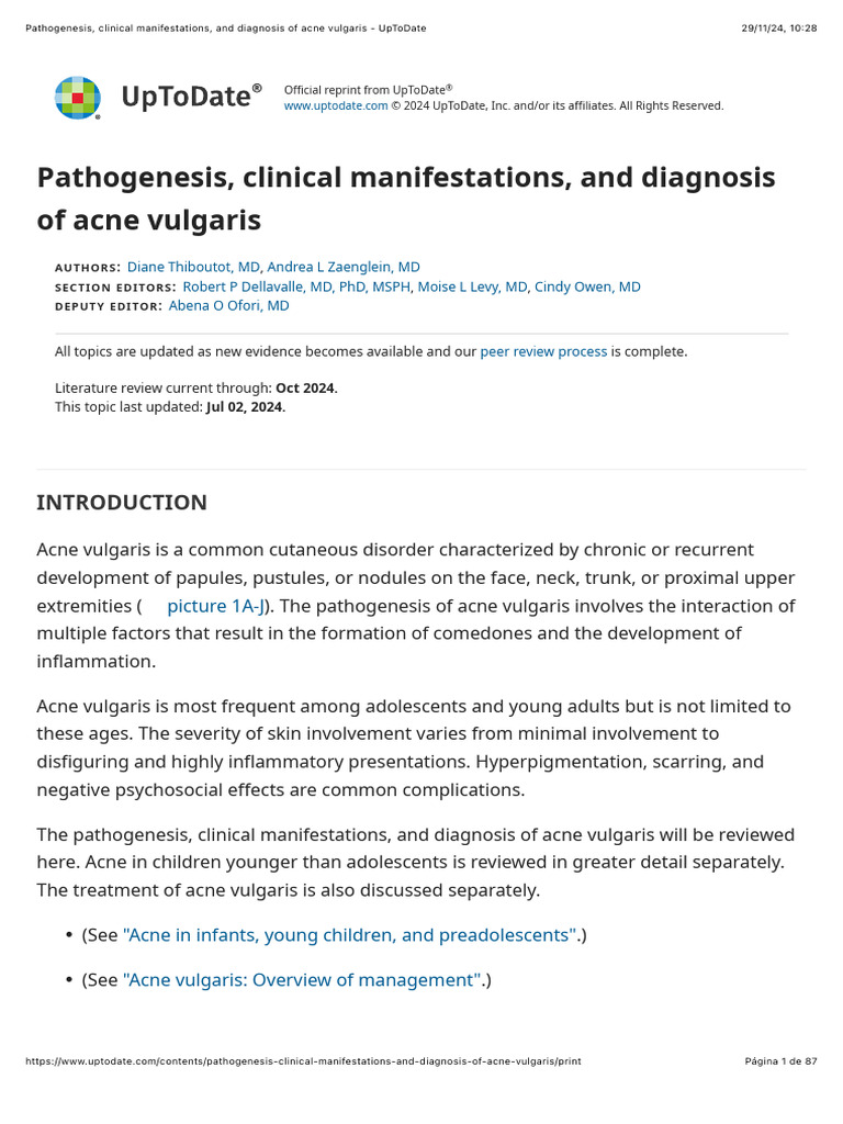 Pathogenesis, Clinical Manifestations, and Diagnosis of Acne Vulgaris ...