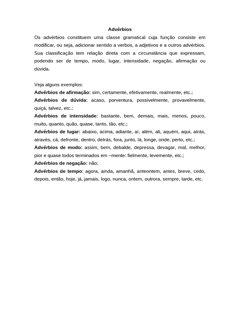 Classificação e Exemplos de Advérbios | PDF