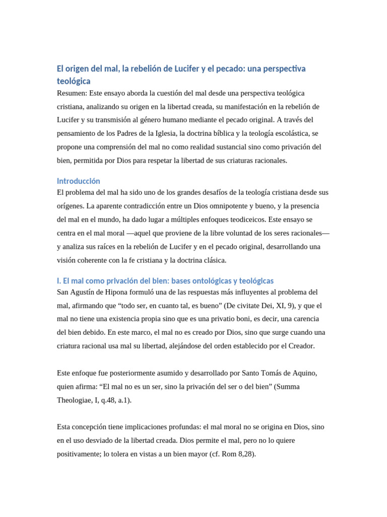 Origen del mal y rebelión de Lucifer | PDF | Mal | Pecado