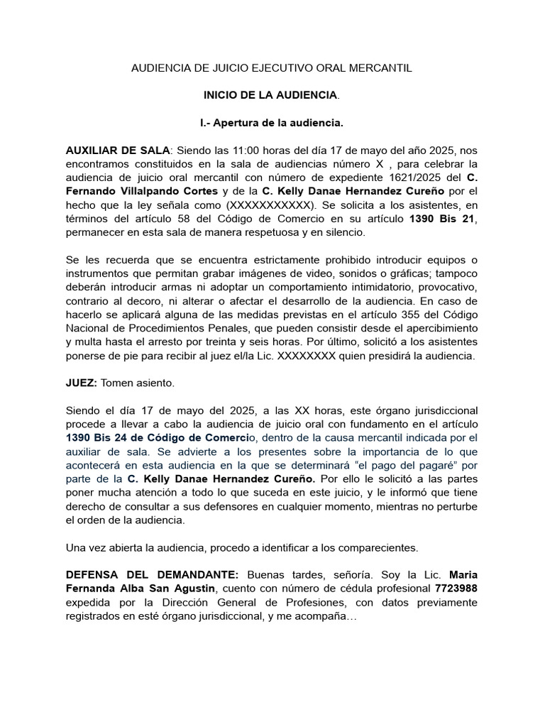 Audiencia de Juicio Ejecutivo Oral Mercantil | PDF | Justicia | Crimen ...