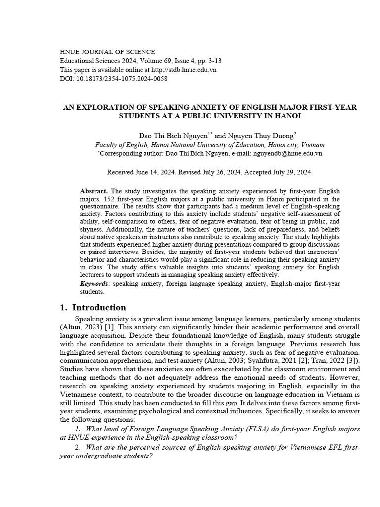 Speaking Anxiety in First-Year English Majors | PDF | English As A ...