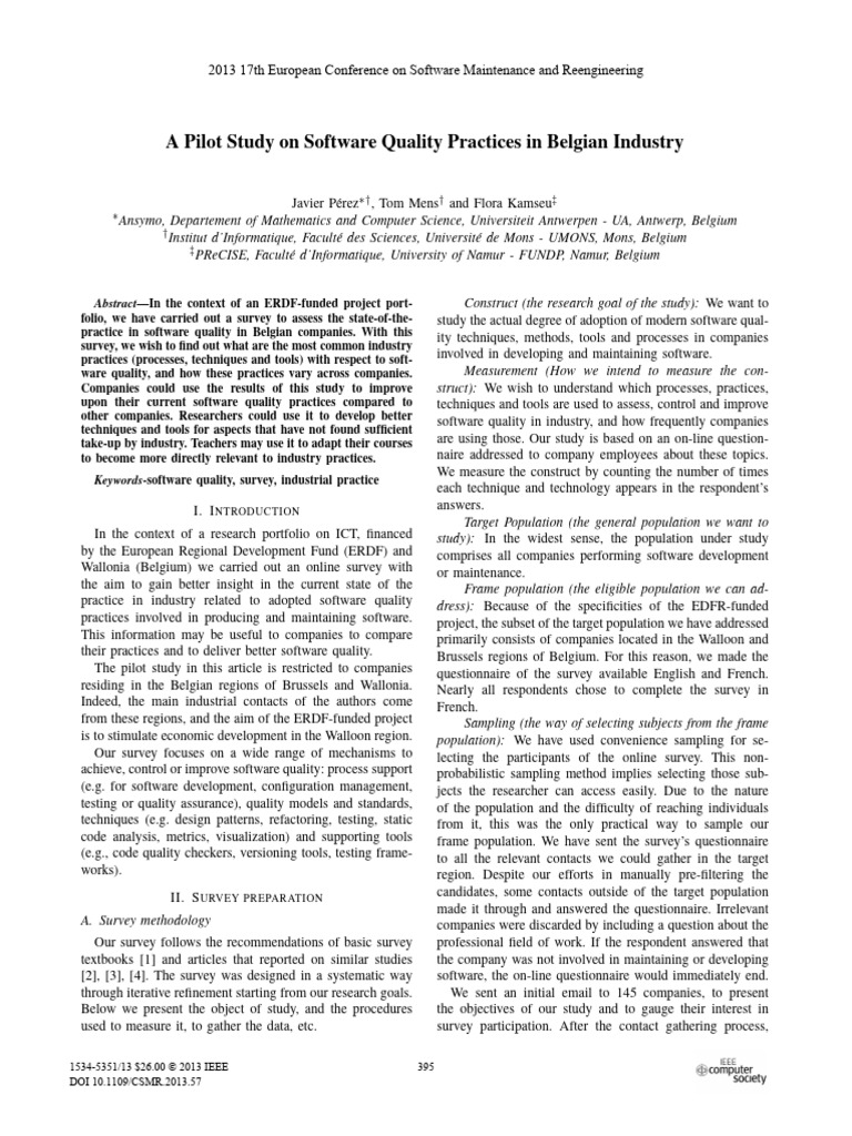 6A Pilot Stucy SW Quality-2013 | PDF | Survey Methodology | Questionnaire