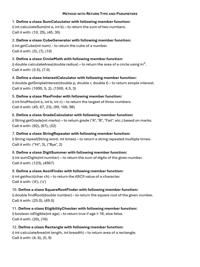 Java Class Methods for Calculations | PDF | Method (Computer ...