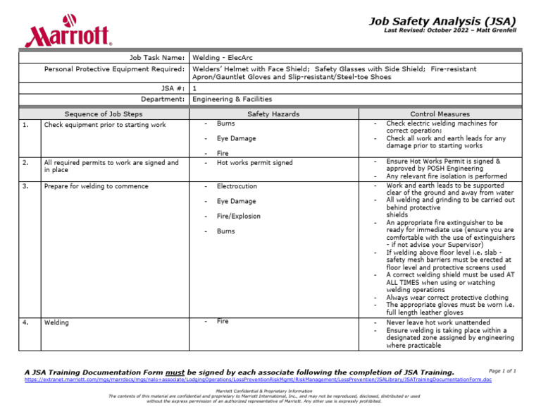 Welding Job Safety Analysis Guide | PDF | Welding | Construction